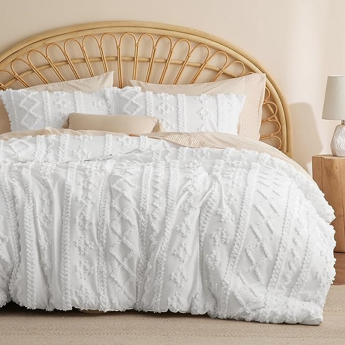 3pcs Boho Comforter Set Queen - White-8s6z