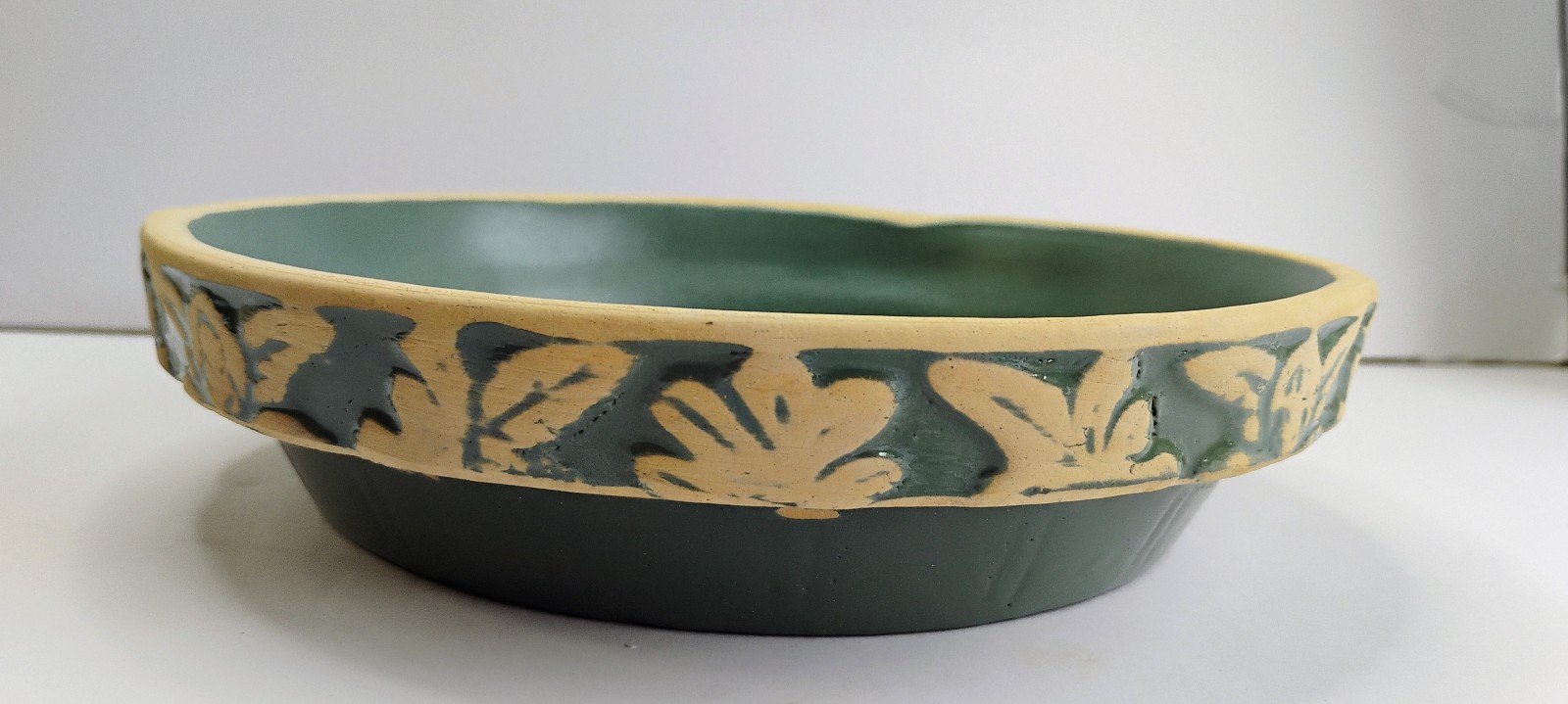 Vintage Clay City Pottery Pie Dish 9 Green Hand Crafted Glazed Pottery