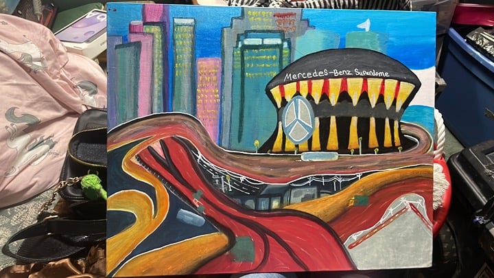 Hand painted canvas of New Orleans superdome