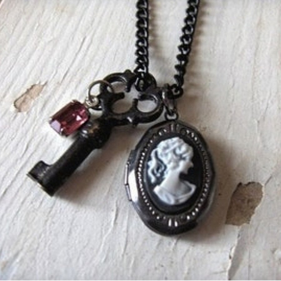 Victorian Lady Locket Skeleton Key Necklace