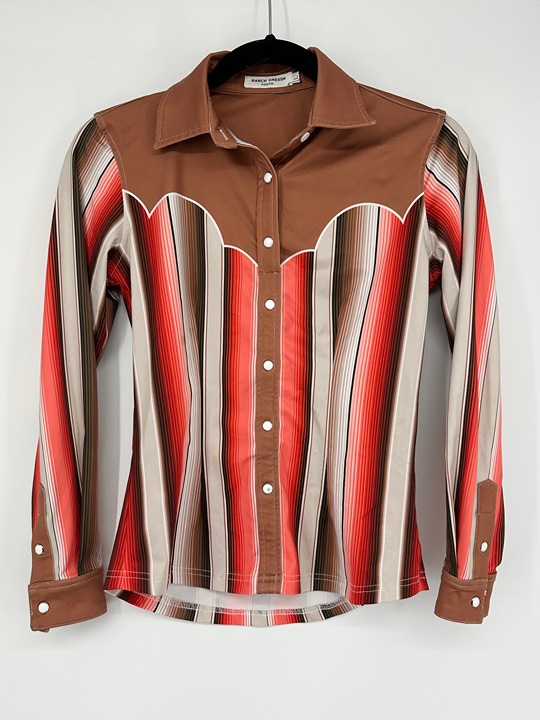 Ranch Dress'n Youth sz LARGE Performance Rodeo Shirt Sunset Serape