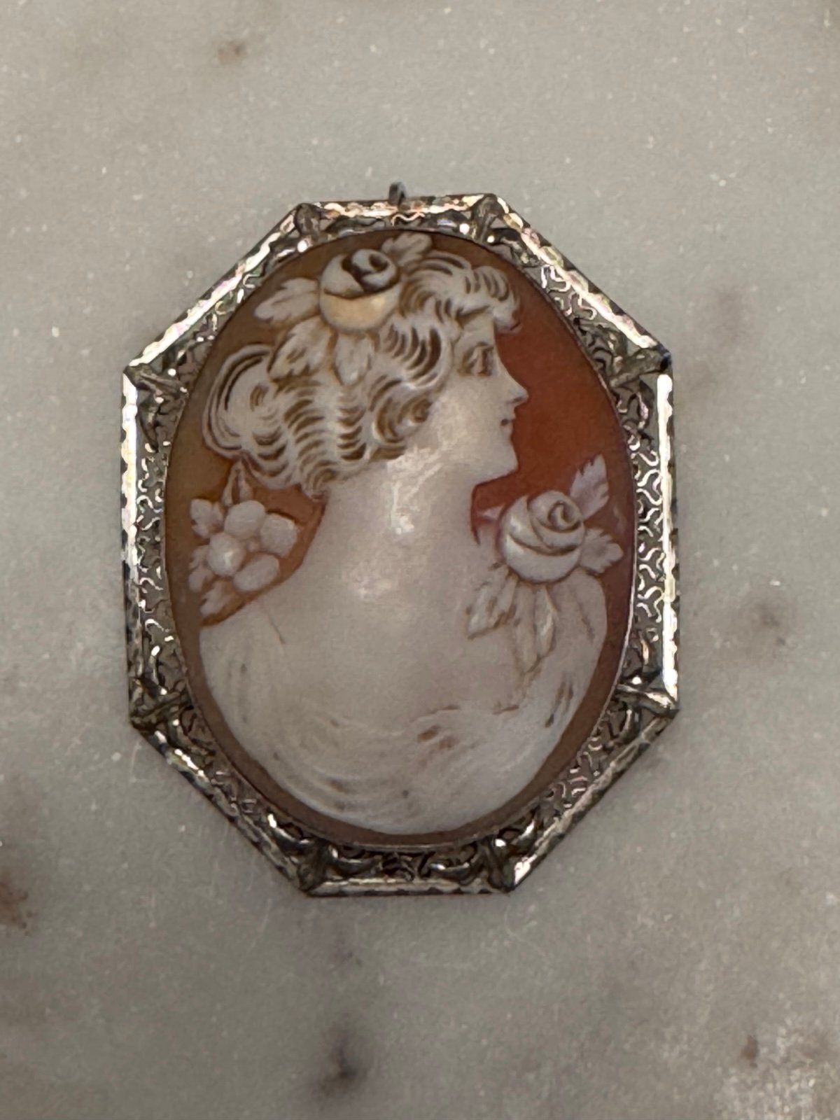 10K White Gold Cameo Pendant/Brooch