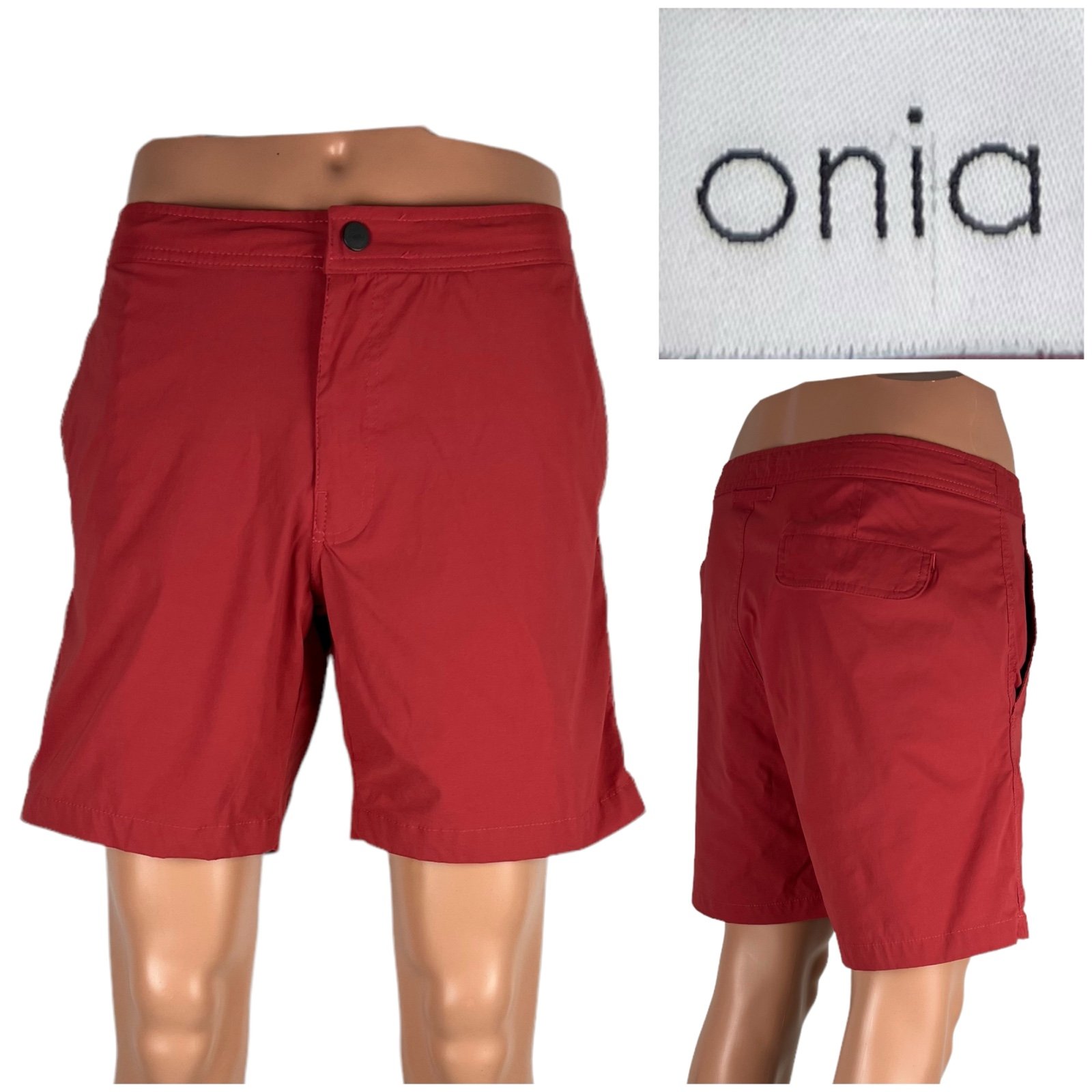 Onia Mens 36 (Actual) The Calder 7 Lined Swim Trunk Shorts Red Drawstring EUC