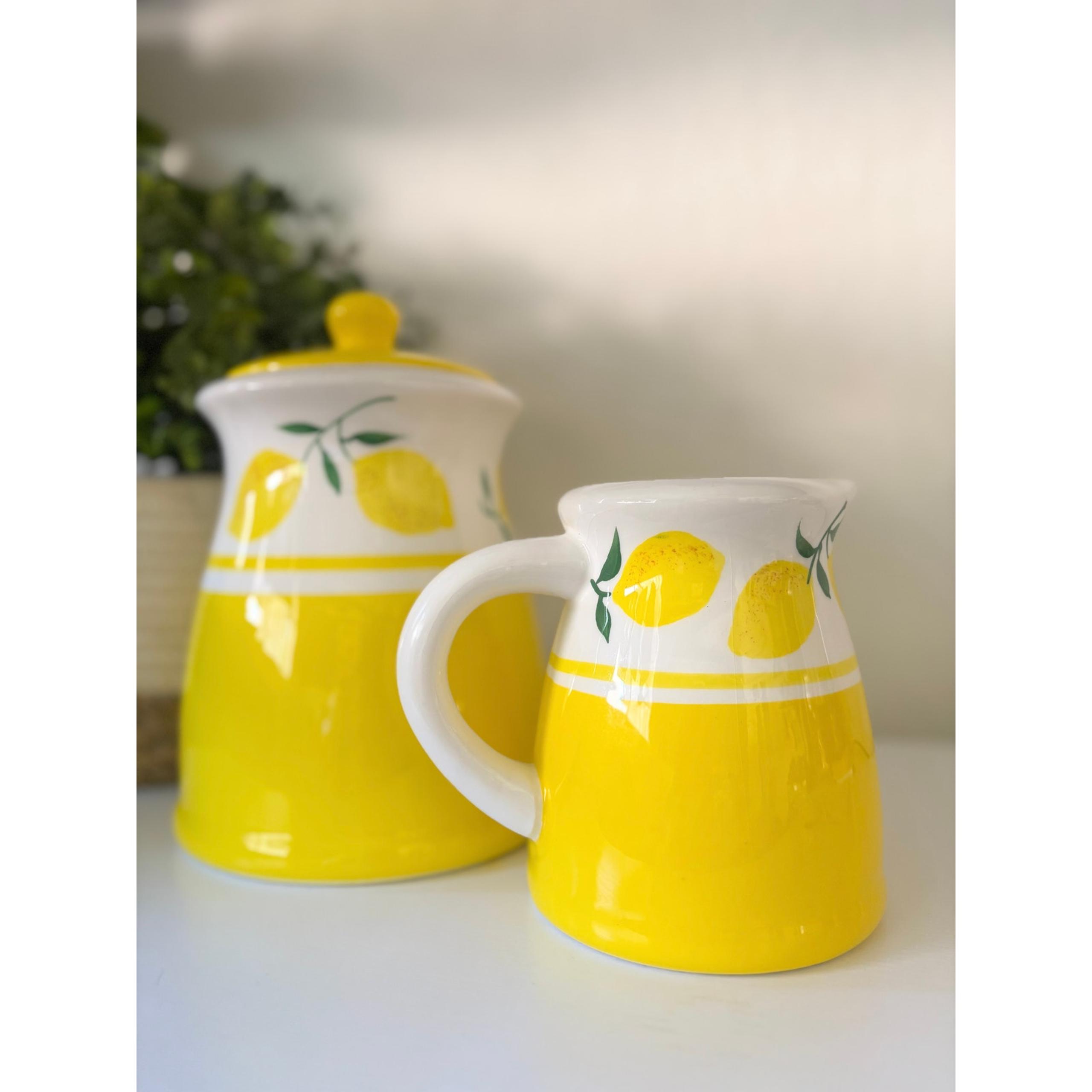 TerraMotto Lemon Ceramic Canister & Pitcher Set Citrus Kitchen Decor