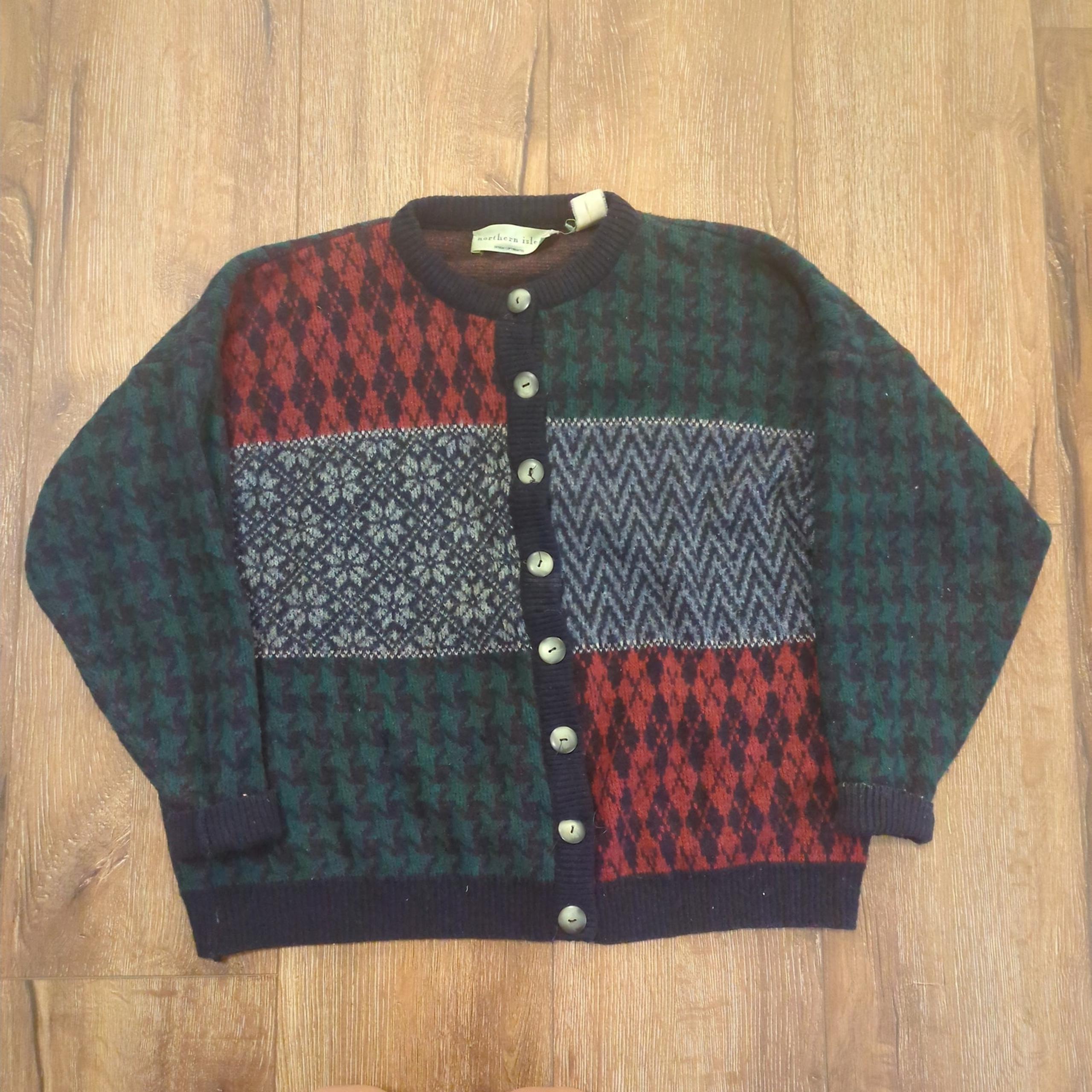 VTG Northern Isles Women XL Cardigan Sweater Button Fair Isle Clorblock Grandma