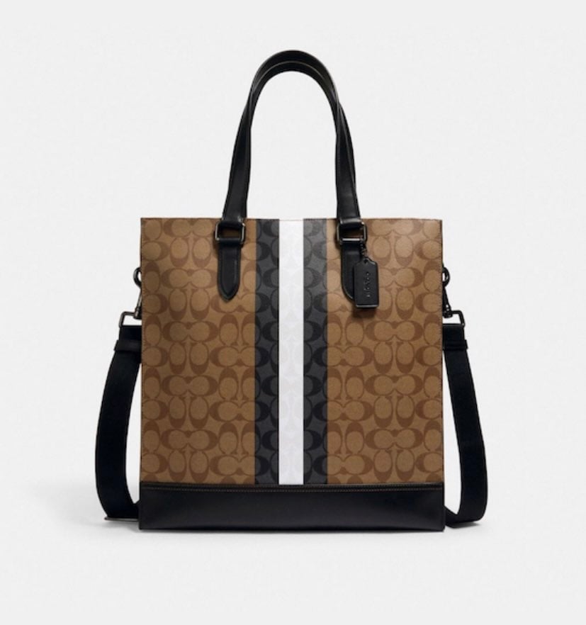 Coach Graham Structured Tote In Signature Canvas With Varsity Stripe