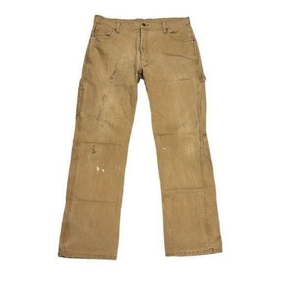 Vintage Dickies men’s Carpenter Pants Beige Canvas 36x34 Double Knee Utility