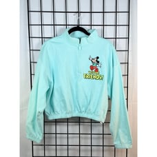 Disney Mickey Mouse Welcome Friends Crop Pullover Women L Turquoise 1/4 Zip