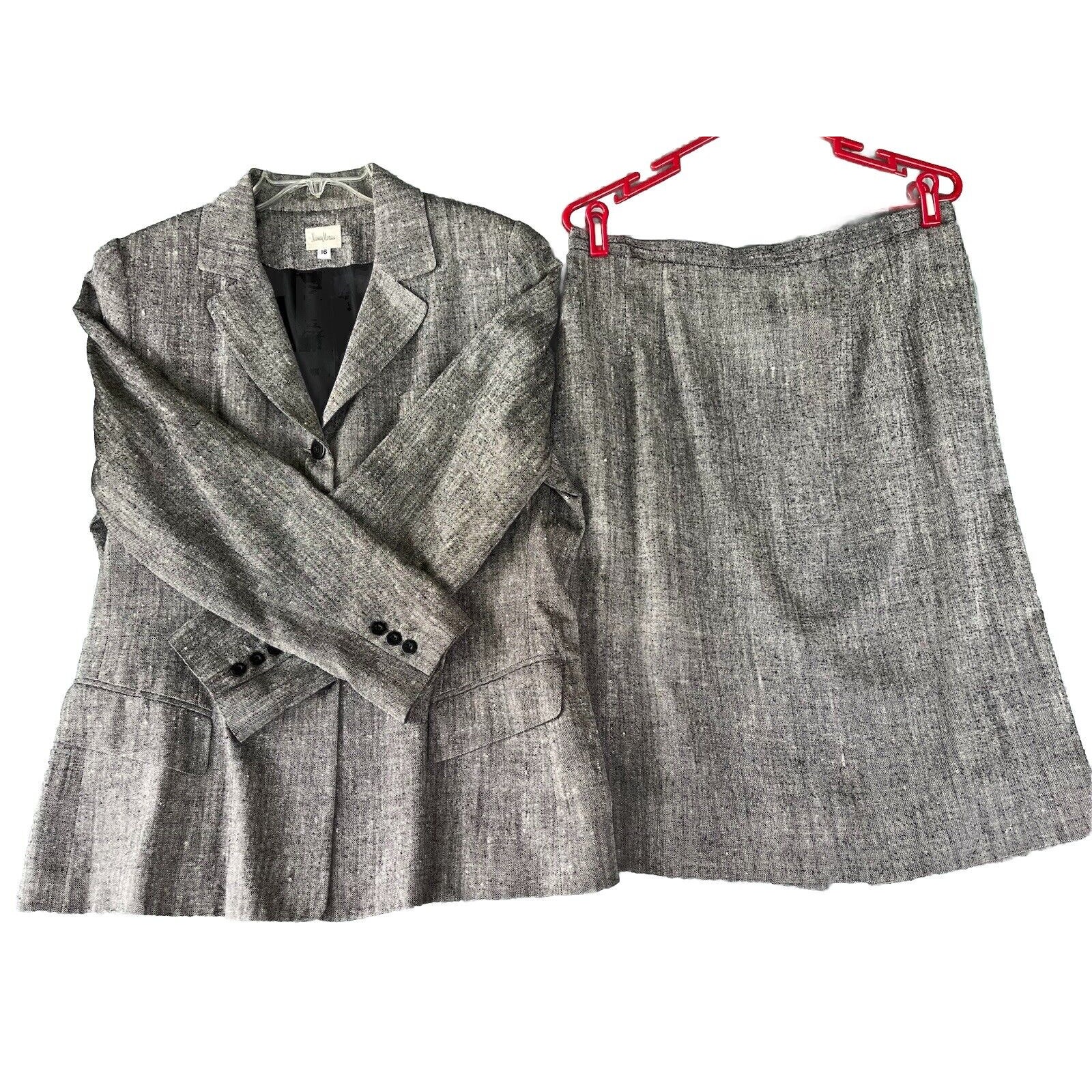 Neiman Marcus Vintage 2 Piece Silk Suit Women’s Jkt 16 Skirt 14 Made In USA Flaw
