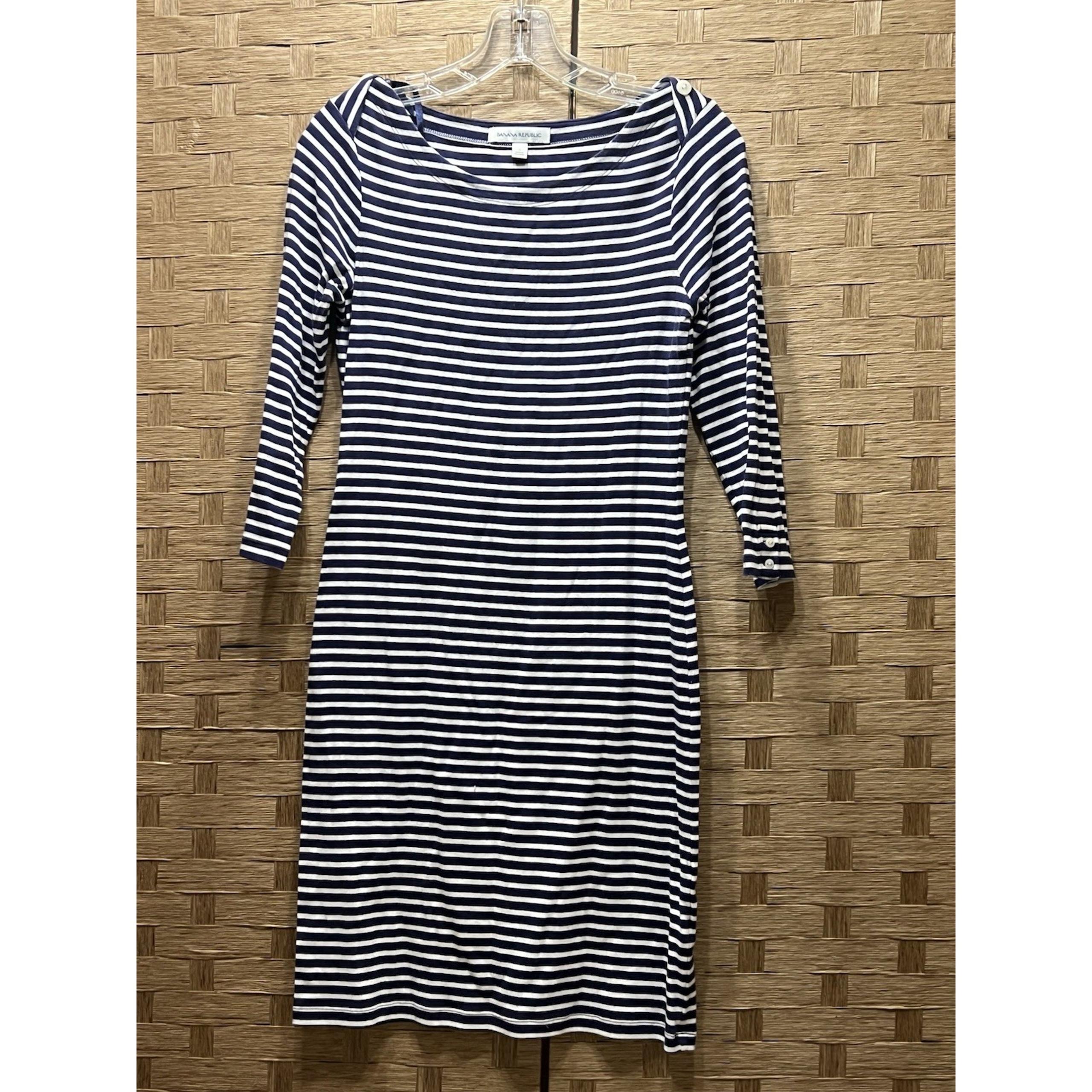 Banana Republic Vtg Striped 3/4 Sleeve Knit T-shirt Dress Sz S Navy White VGC