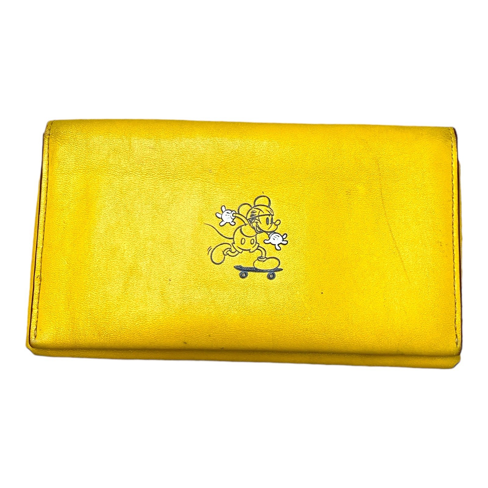 Disney X Coach Mickey Skateboarding Mouse Yellow Leather Wallet