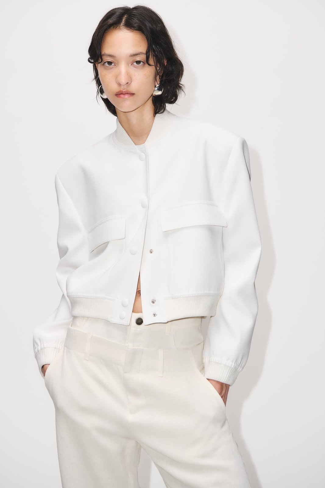 NWT Zara Maxi Pocket Bomber Jacket Size XS Ecru