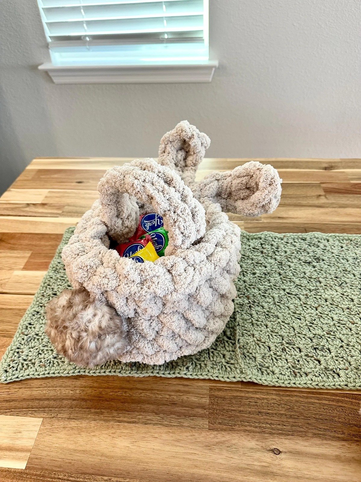 Easter Bunny Basket | Crochet Basket | Plushy Yarn with Faux Fur |