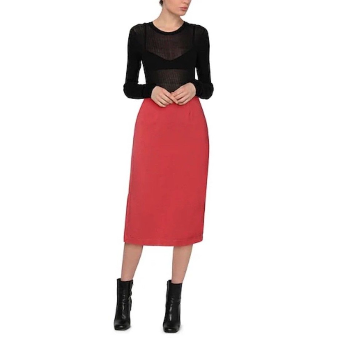 JIJIL Italian Skirt Stretchy Beaded Side Stripe Rust Orange Sz 42 EUR = S/6 US