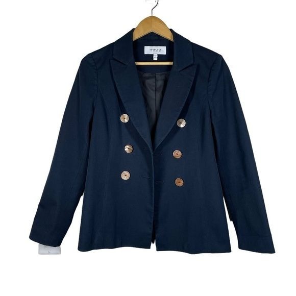 Derek Lam 10 Crosby Womens Double Breasted Jacket Sz 6 Navy Stretch Cotton Coat
