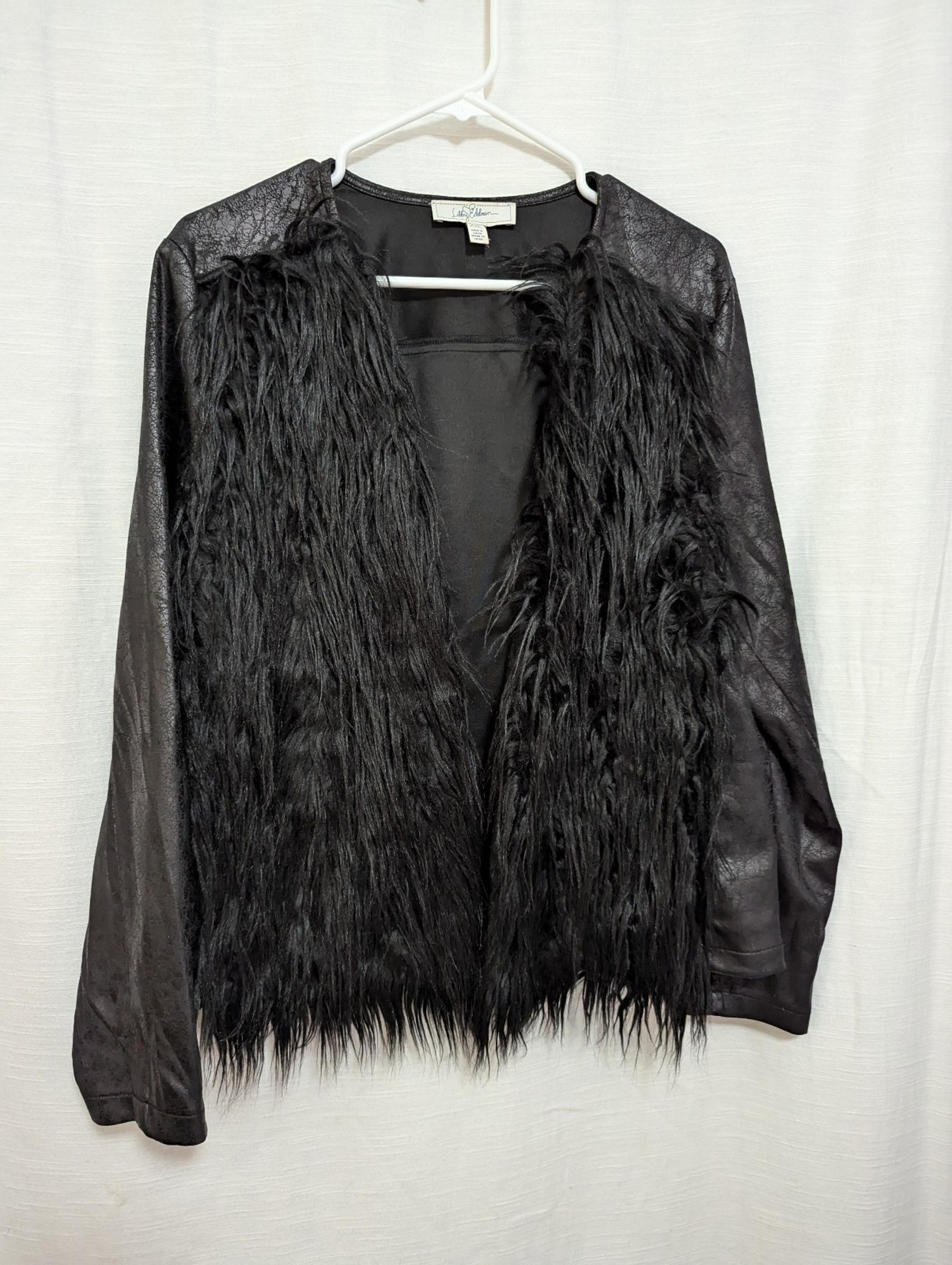 Libby Edelman black faux leather fur jacket size XXL
