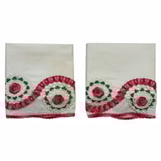 VintageCrochet 3D Rose Pillowcase Set Pink Scallop Handmade Vintage Cottagecore
