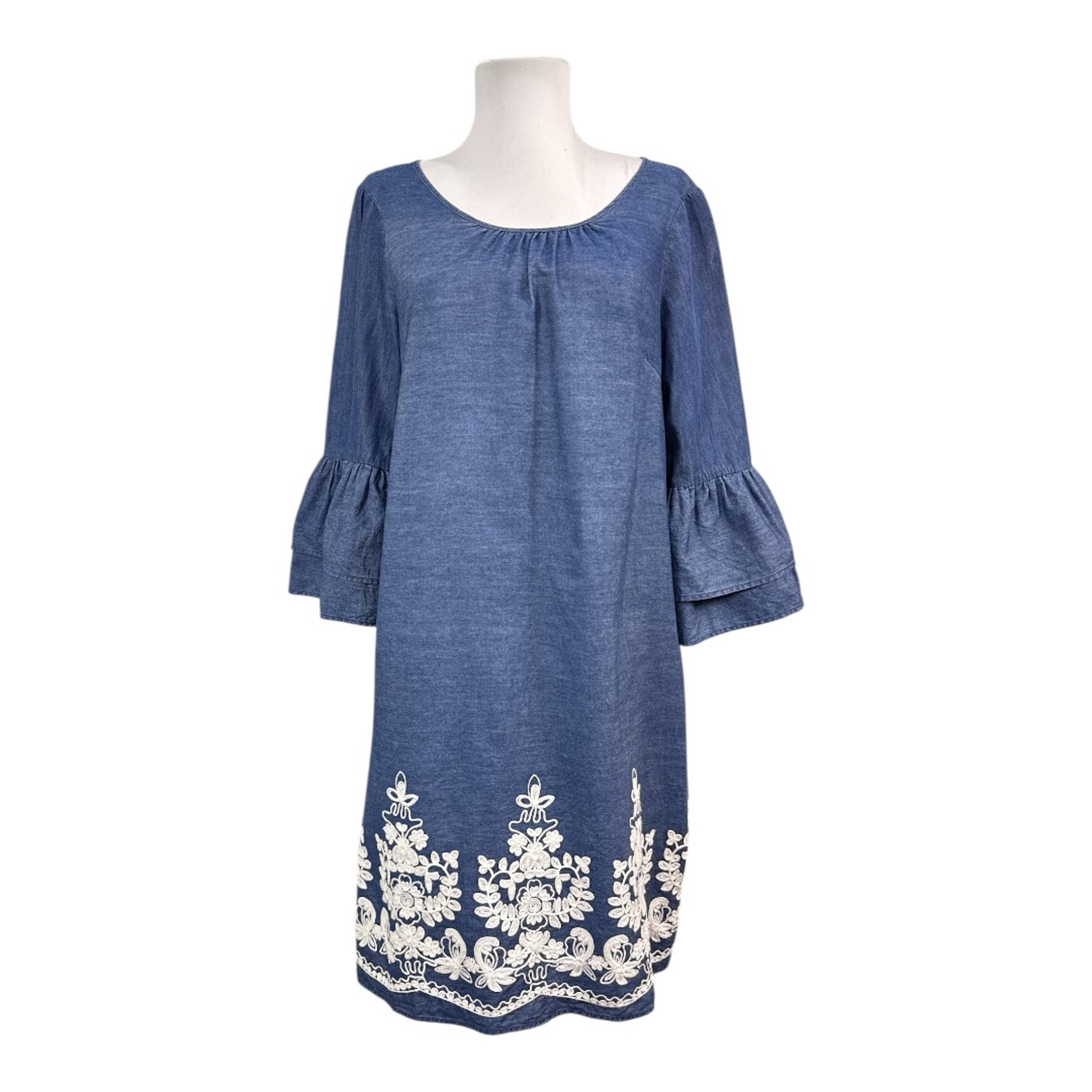 Westport Women's 6 Pullover Chambray Dress Blue White 100% Cotton 3/4 Sleeves