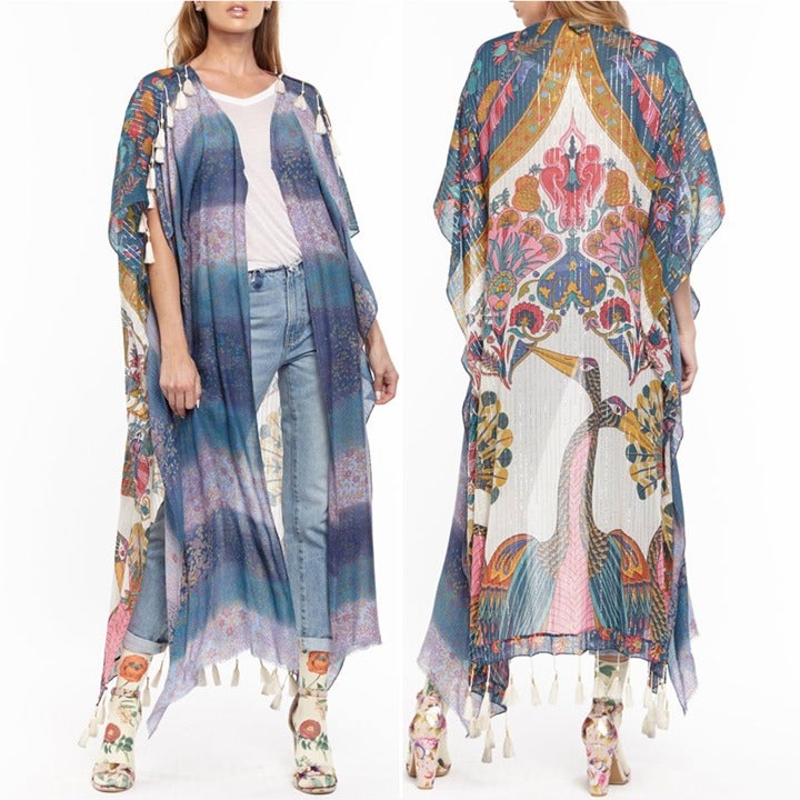 Aratta Fields of Happiness Kimono • Reg 165 NWT • One Size • Floral • Tasseled