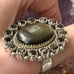 Obsidian, sheen, smoky topaz, 925 adjustable ring