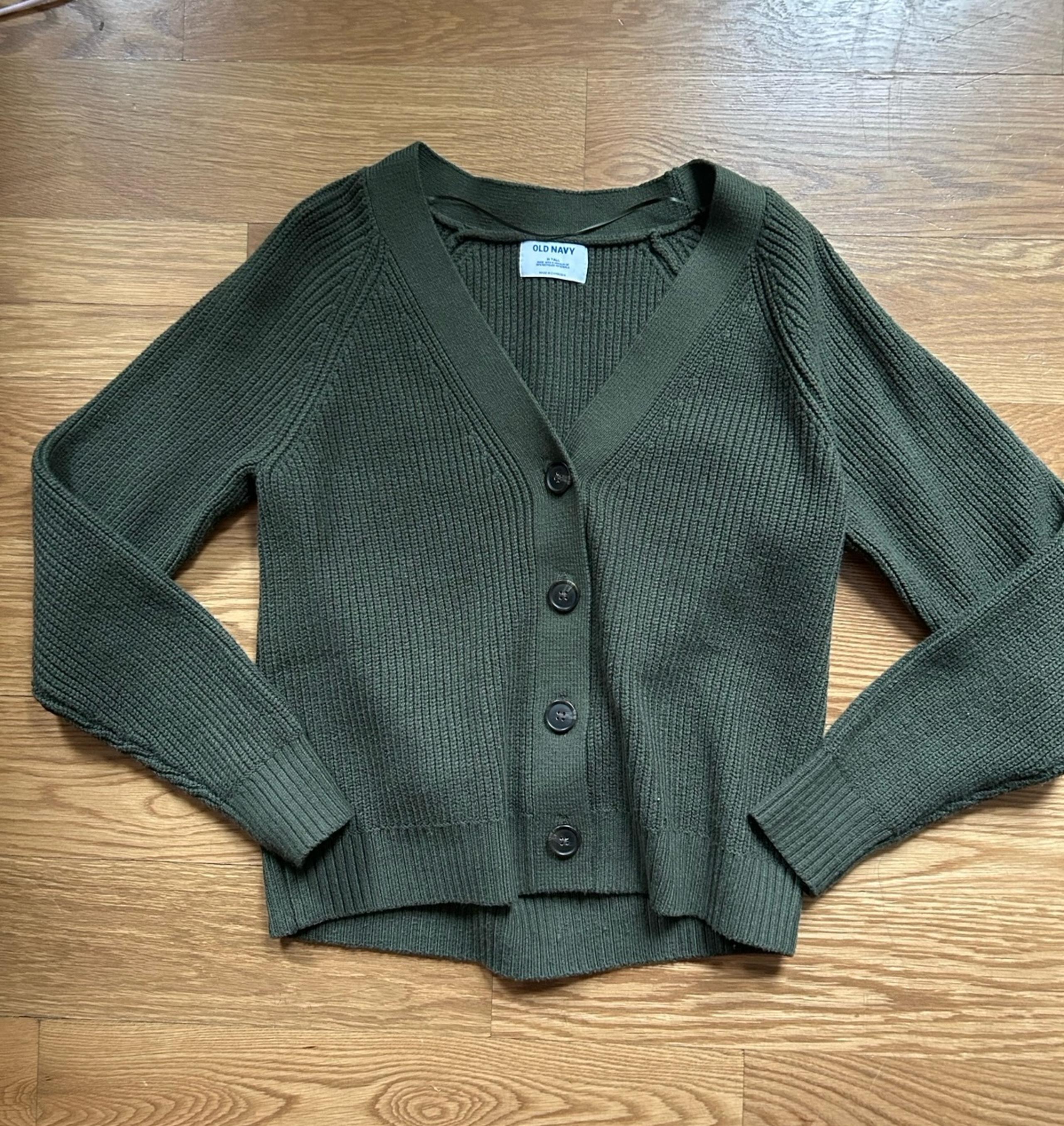 Old Navy Olive Green Ribbed V-Neck Cardigan, Size M