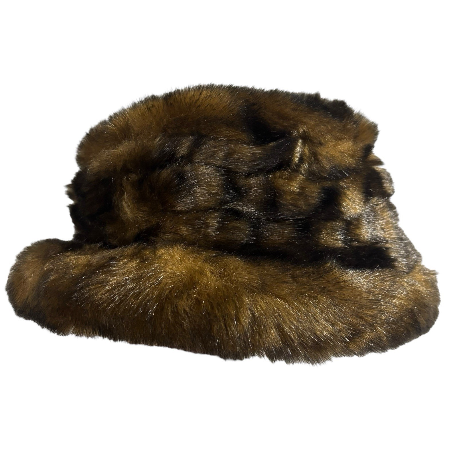 Vintage Parkhurst Faux Fur Brown Winter Bucket Hat Women Made in Canada One Size