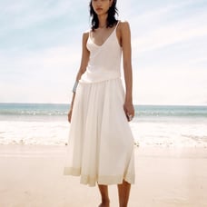 NWT ZARA CONTRASTING MIDI SKIRT ZW COLLECTION WHITE