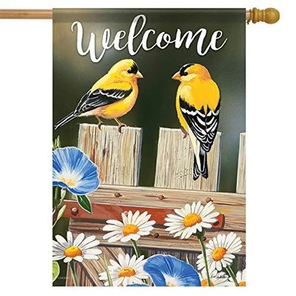 Bluebell Goldfinches Spring House Flag -2 Sided Message, 28 x 40