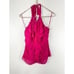 Express Vintage Y2K 100%Silk Pink Barbie Halter Ruffle Top Size 8 Sexy
