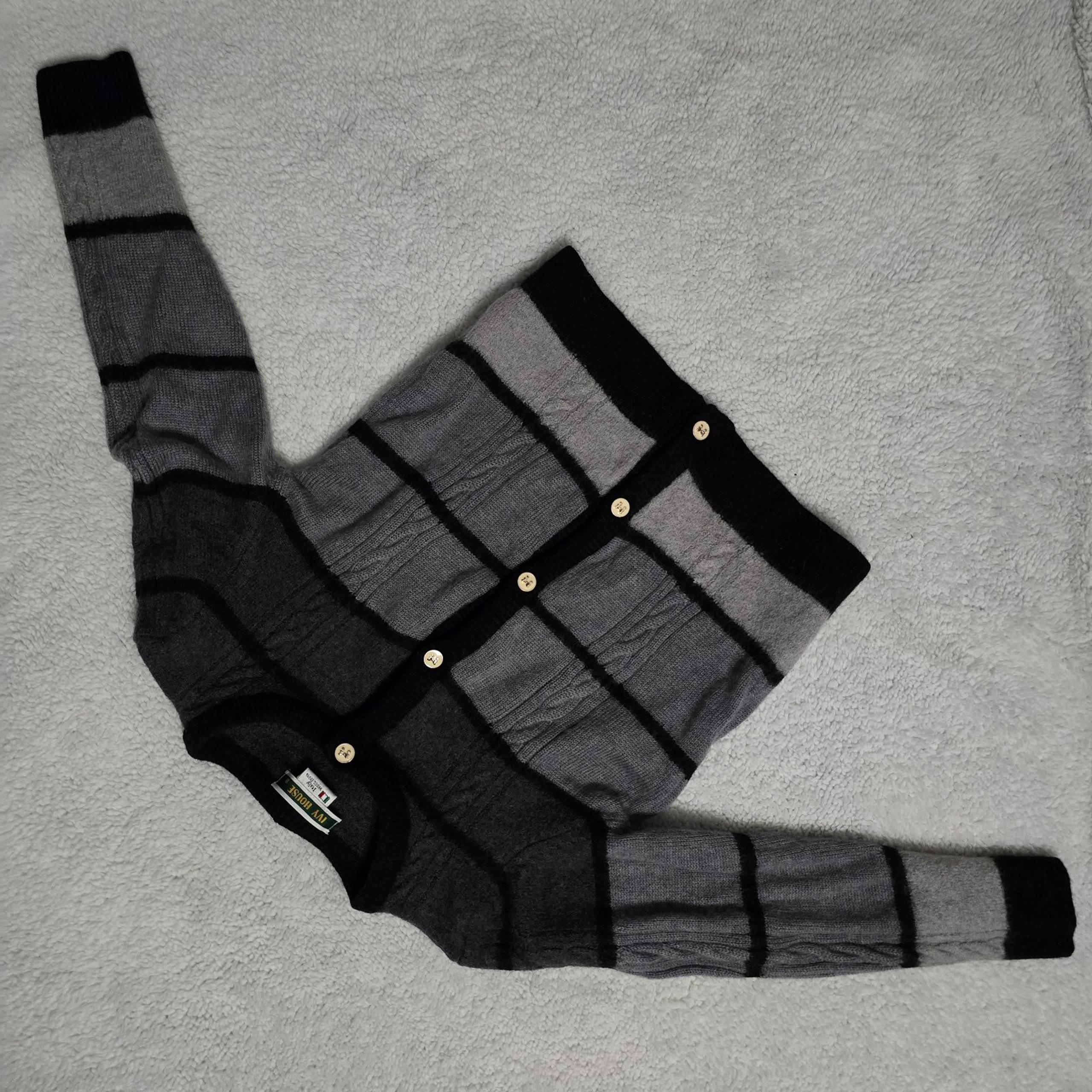 Ivy House Gray Striped Button Up Cardigan Sweater Girls Size 8