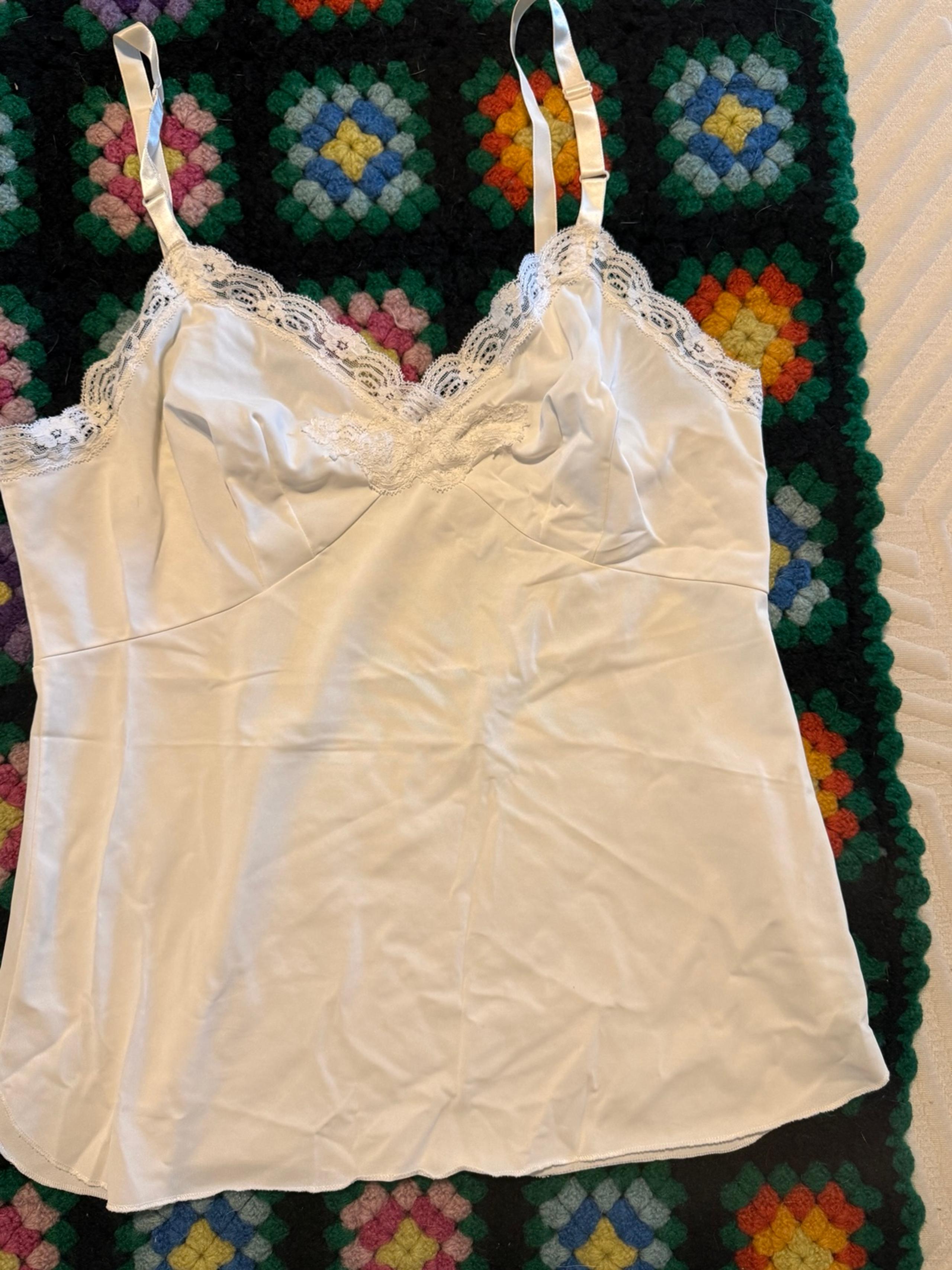 Vintage Shadowline Women's Nylon Slip Camisole Lace Trim Size 36