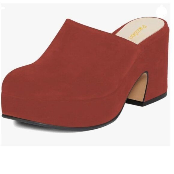 Pazzion Womens Comfy Thick Platform Round Closed Toe Clogs Mules Slippers Red
