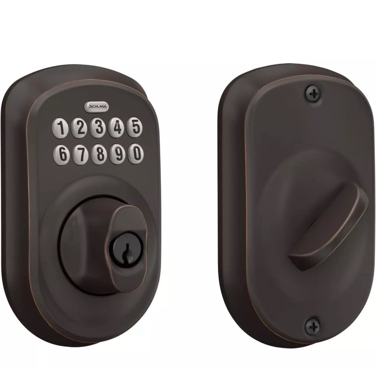Schlage BE365 PLY 716 Plymouth Keypad Deadbolt, Aged Bronze (43156894635)