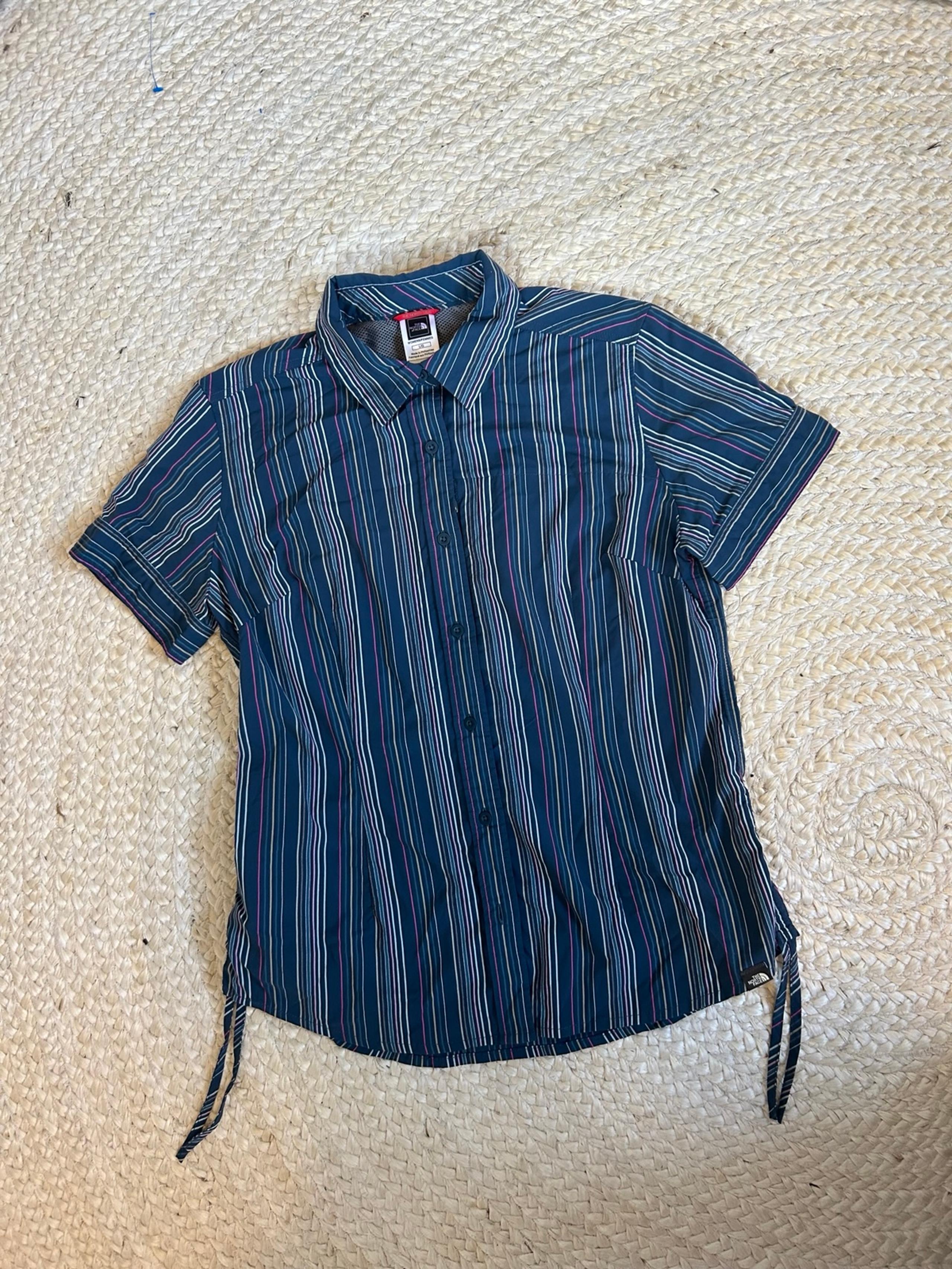 The north face women’s striped button down top blouse hiking shirt L