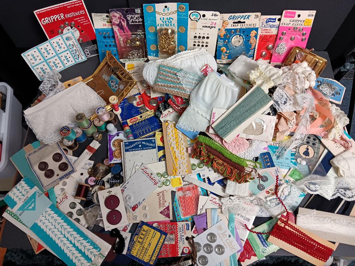 Huge Vtg Sewing Notions Lot - Buttons, Thimbles, Thread, Trims, Lace & More!