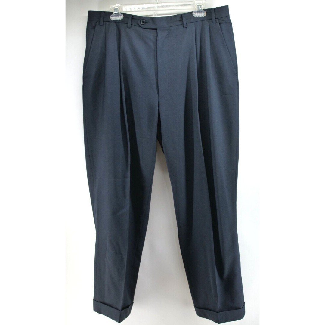 Canali Proposta Blue Pleated Slacks Pants 36x29 100% Pure Wool Made In Italy
