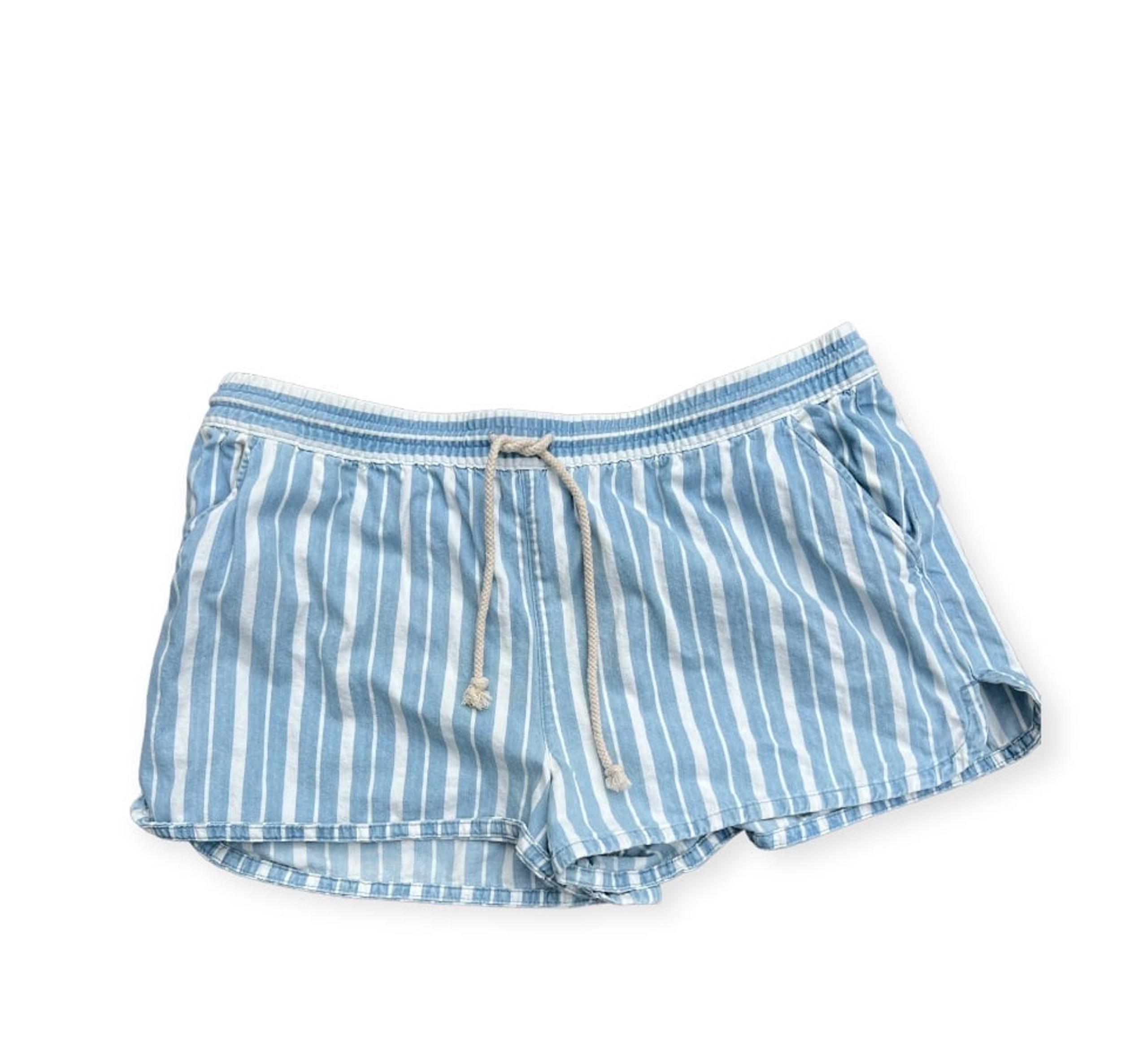 Aerie Women's Size XL Light Blue White Striped Drawstring Waist Boho Shorts