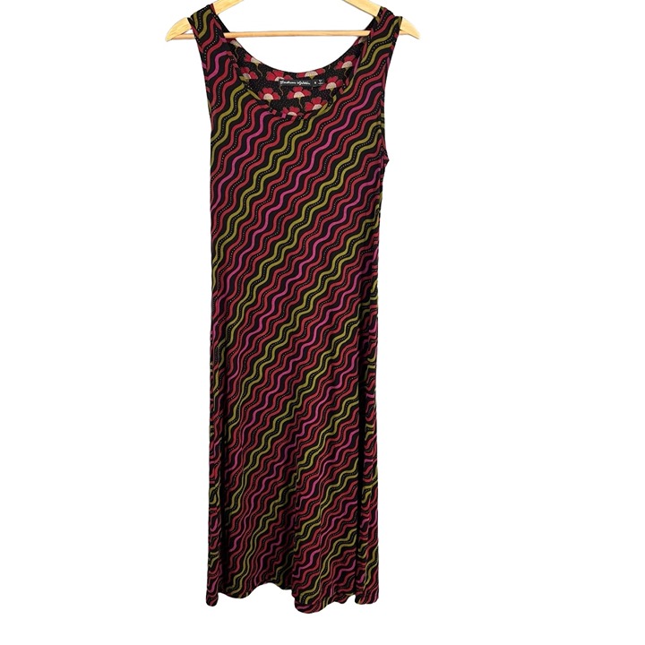 Gudrun Sjödén Sleeveless Midi Dress Bright Wavy Stripe Mod Print Micromodal Sm
