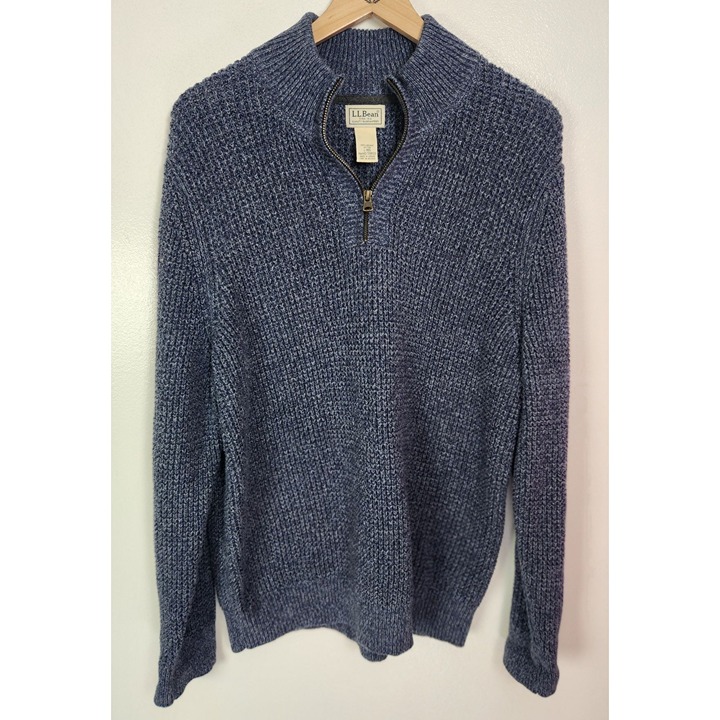 L.L. Bean Men's Sz. L Navy Organic Cotton Knit 1/4 Zip Sweater
