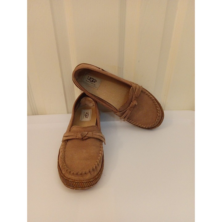 Women UGG Beige Amila Espadrille Leather Slip On & Go Comfort Loafer Shoe Sz 6.5