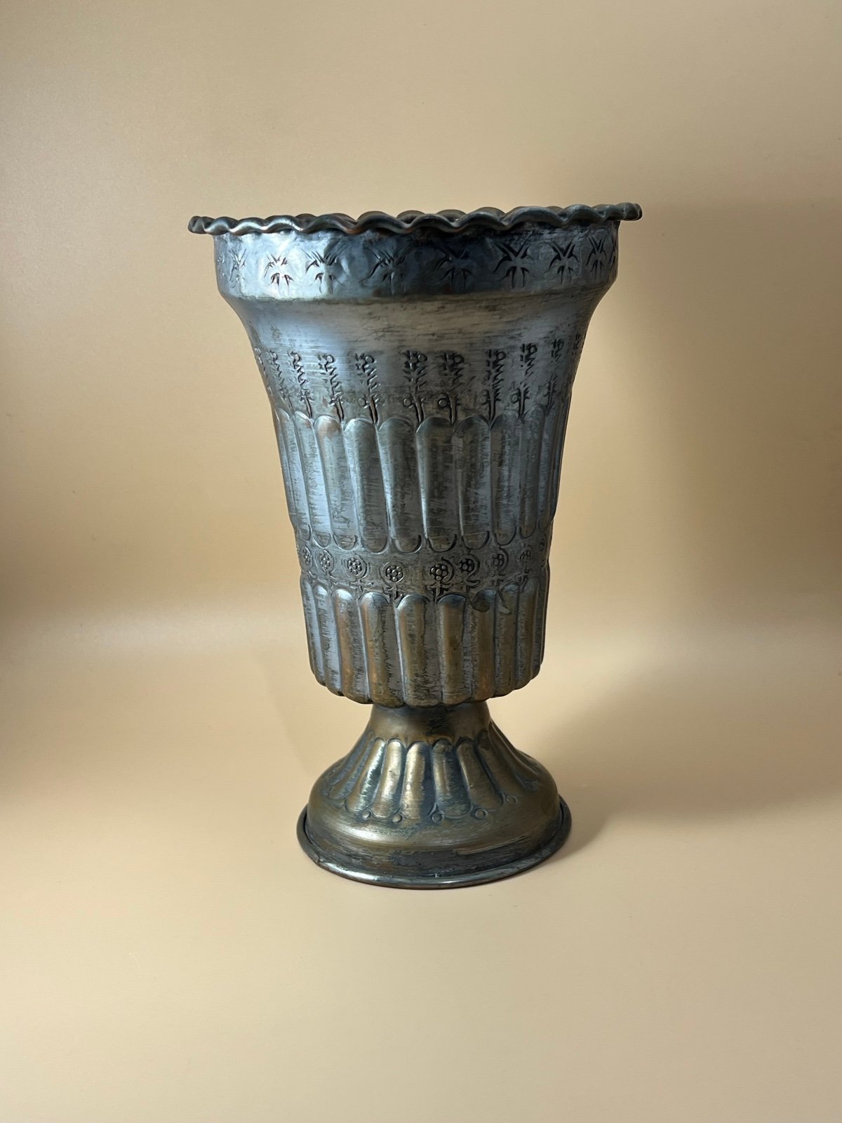 Antique Egyptian Hammered Engraved Hand Hammered Copper Vase Middle East 8