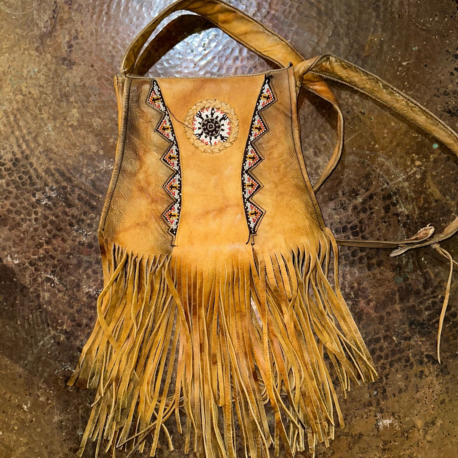 Leather Fringe Purse with Beadwork