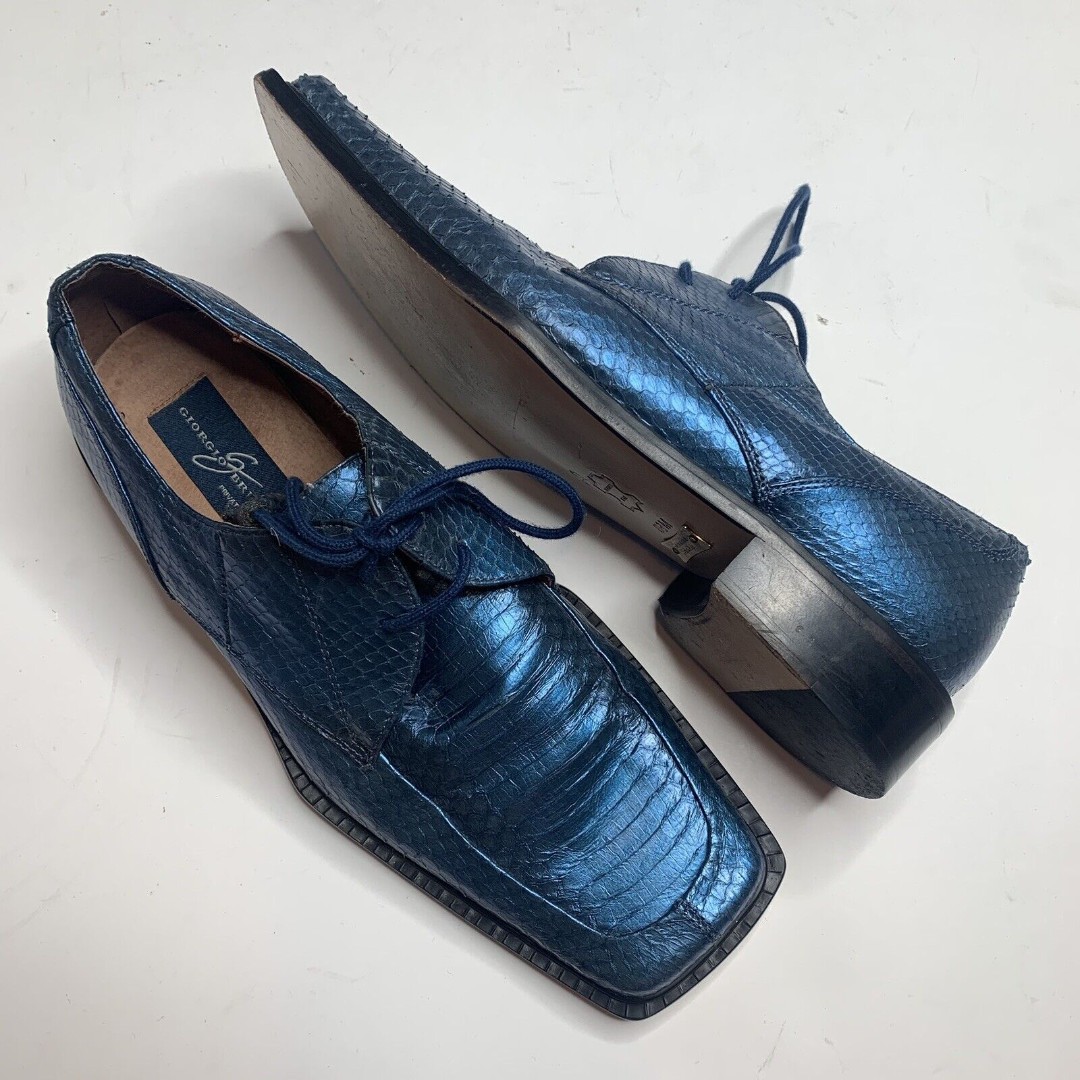 Giorgio Brutini Blue Metallic Snakeskin Square Toe Shoes