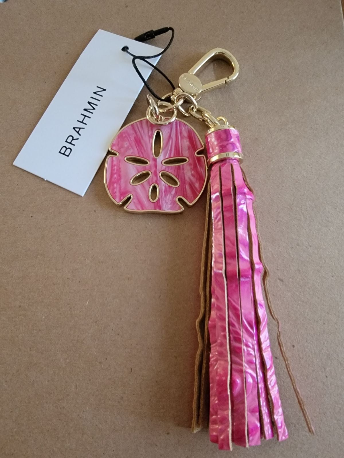 NWT Brahmin pink Hibiscus sand dollar tassel