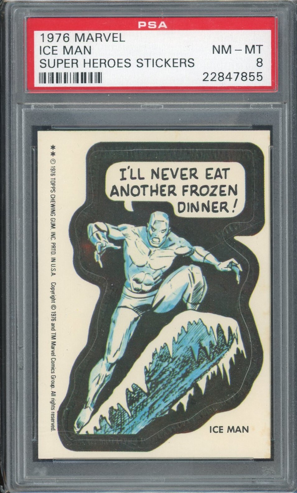 1976 Topps Marvel Super Heroes Stickers - Ice Man - PSA 8 NM-MT