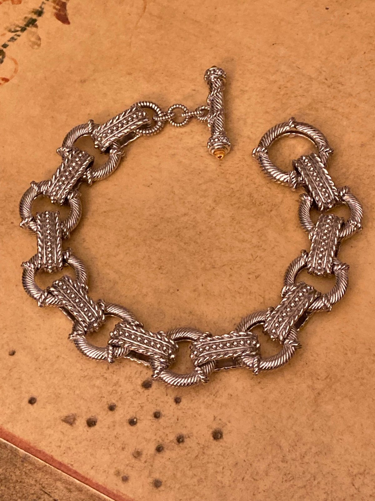 Judith Ripka Signature Circle & Rectangle Link Toggle Bracelet w/Citrine Endcaps
