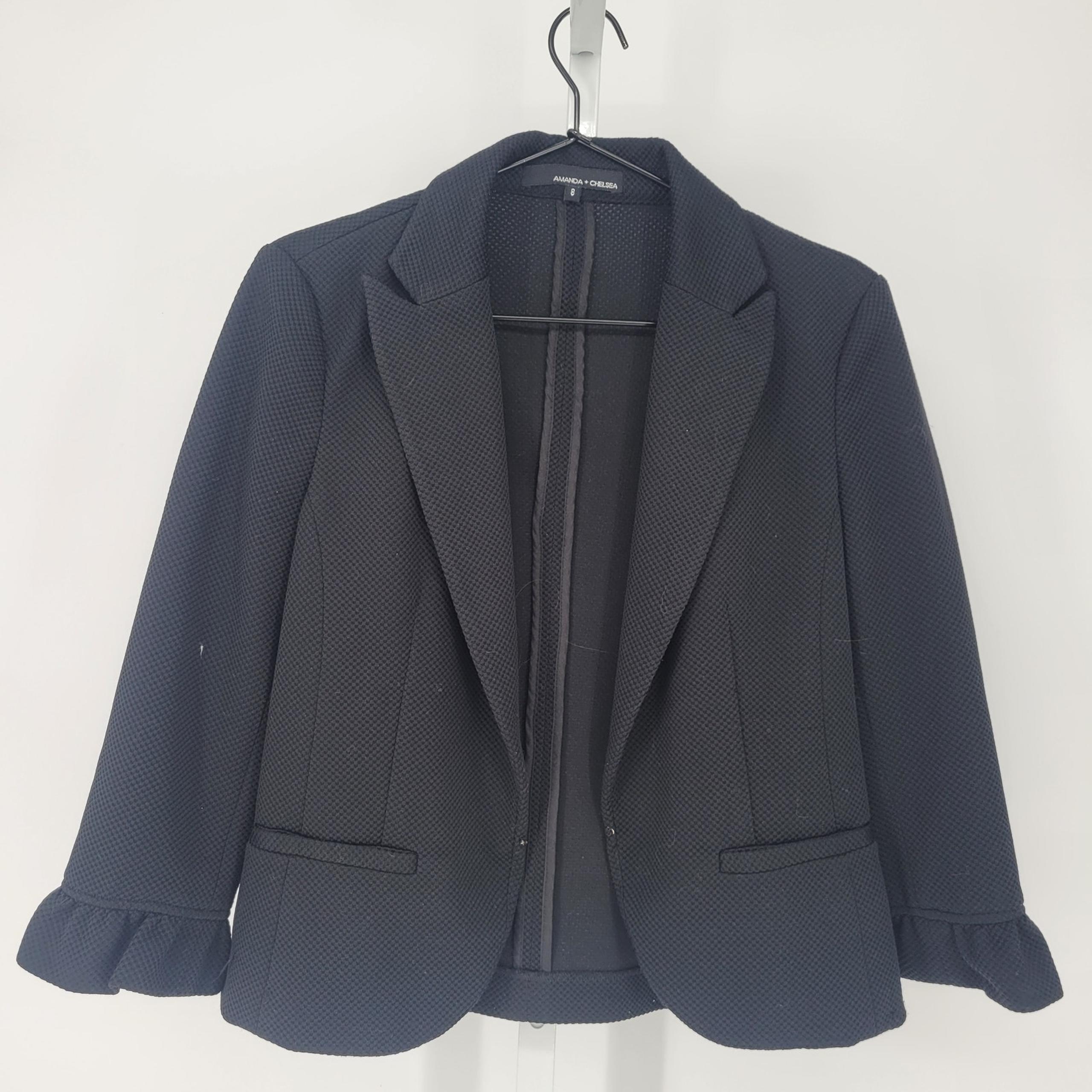Amanda + Chelsea Womens Sz 8 Clasp Front Classic Blazer Jacket Solid Black