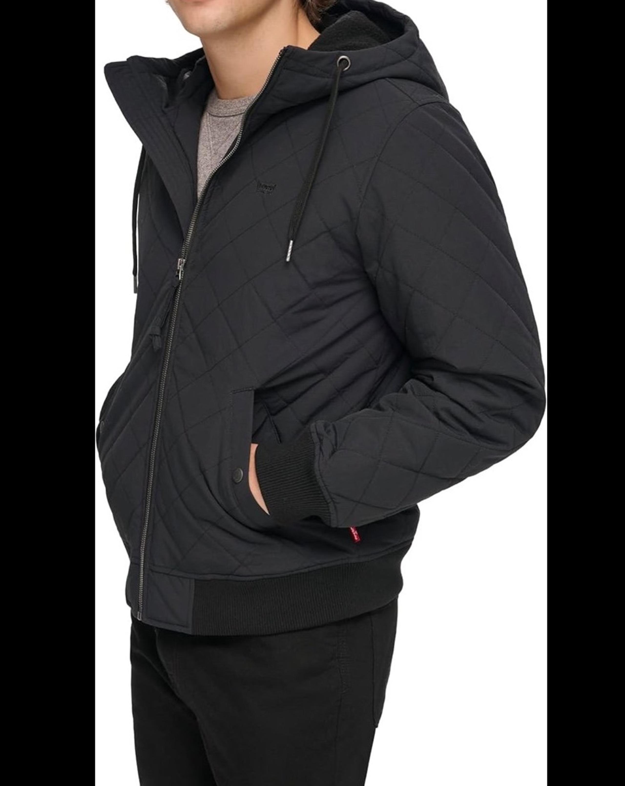 Levi's Men's Diamond Quilted Hoody Bomber with Sherpa Lining Jacket, Black XXL