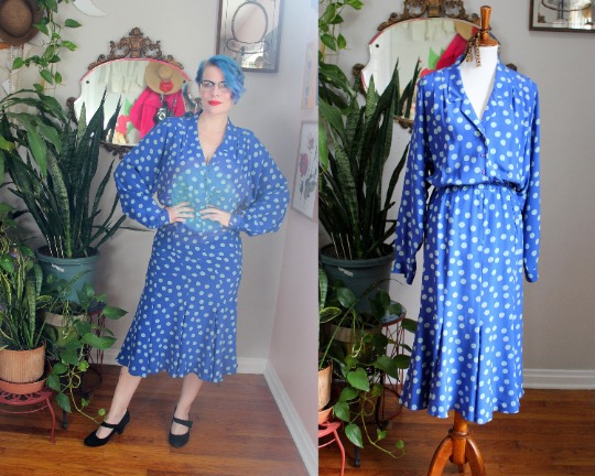 Tara Dress Vintage Blue Polka Dot Dress