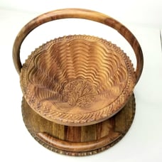 Handcarved Brown Unique Farmhouse Decorative Collapsible Wooden Fruit Basket